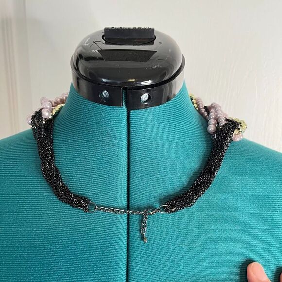Vintage Multi Layer Twisted Beaded Faux Pearl Braided Chunky Statement Necklace - Picture 5 of 9